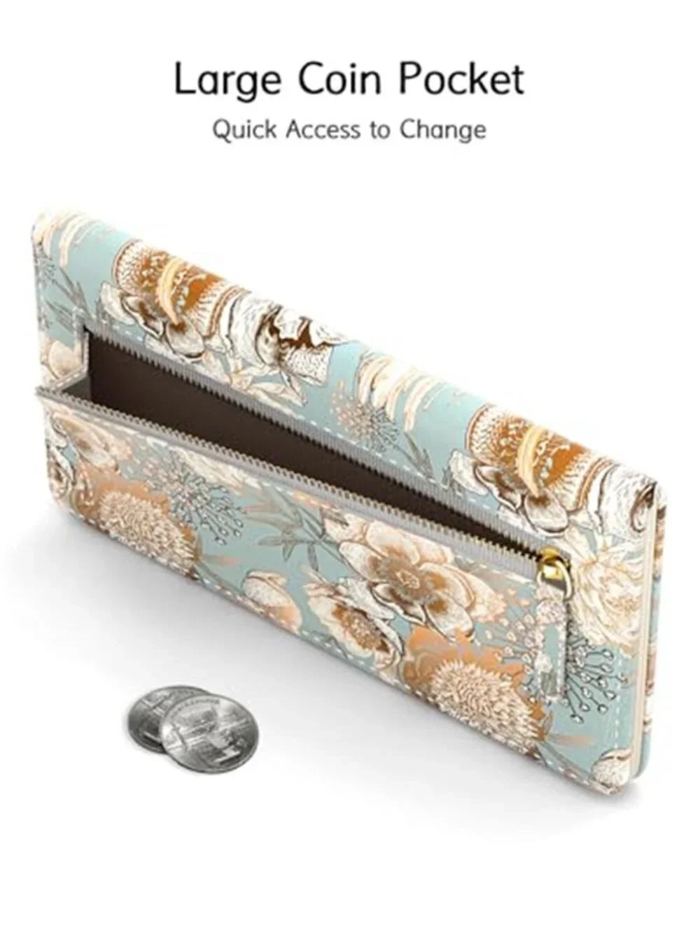 Womens Floral Slim Wallet RFID Blocking Credit Card Holder Zip Coin Purse Clutch